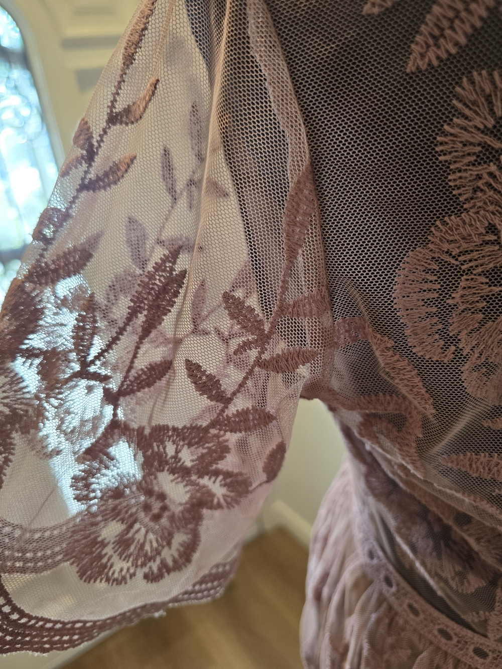 Women's PinkBlush Mauve Lace Mesh Overlay Maxi Dress - Picture 7 of 10